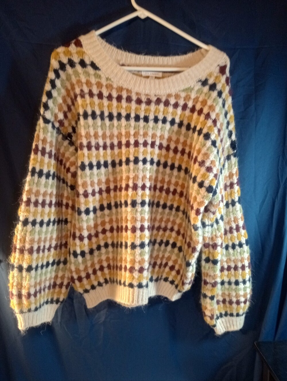 Blu Pepper Cozy Multicolor Patterned Knit Sweater - Cream, Mustard & Navy